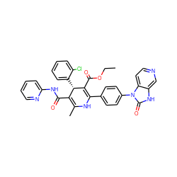 CCOC(=O)C1=C(c2ccc(-n3c(=O)[nH]c4cnccc43)cc2)NC(C)=C(C(=O)Nc2ccccn2)[C@@H]1c1ccccc1Cl ZINC000026845551