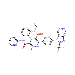 CCOC(=O)C1=C(c2ccc(-n3c(C(F)(F)F)nc4cnccc43)cc2)NC(C)=C(C(=O)Nc2ccccn2)[C@@H]1c1ccccc1Cl ZINC000026837844