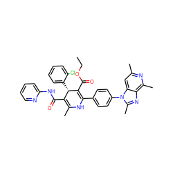 CCOC(=O)C1=C(c2ccc(-n3c(C)nc4c(C)nc(C)cc43)cc2)NC(C)=C(C(=O)Nc2ccccn2)[C@@H]1c1ccccc1Cl ZINC000026845534