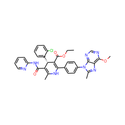 CCOC(=O)C1=C(c2ccc(-n3c(C)nc4c(OC)ncnc43)cc2)NC(C)=C(C(=O)Nc2ccccn2)[C@@H]1c1ccccc1Cl ZINC000026839119