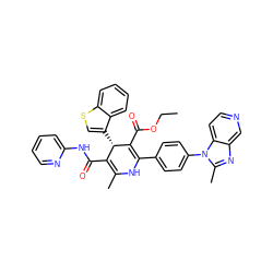 CCOC(=O)C1=C(c2ccc(-n3c(C)nc4cnccc43)cc2)NC(C)=C(C(=O)Nc2ccccn2)[C@@H]1c1csc2ccccc12 ZINC000026941156