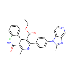 CCOC(=O)C1=C(c2ccc(-n3c(C)nc4cnccc43)cc2)NC(C)=C(C(N)=O)[C@@H]1c1ccccc1Cl ZINC000026840968