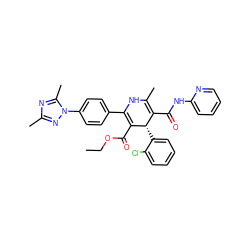 CCOC(=O)C1=C(c2ccc(-n3nc(C)nc3C)cc2)NC(C)=C(C(=O)Nc2ccccn2)[C@@H]1c1ccccc1Cl ZINC000026831319