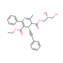 CCOC(=O)C1=C(c2ccccc2)N=C(C)C(C(=O)OC[C@H](O)CO)[C@@H]1C#Cc1ccccc1 ZINC000026832308