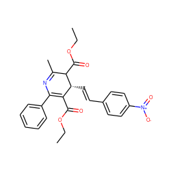 CCOC(=O)C1=C(c2ccccc2)N=C(C)C(C(=O)OCC)[C@@H]1/C=C/c1ccc([N+](=O)[O-])cc1 ZINC000026577407