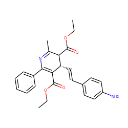 CCOC(=O)C1=C(c2ccccc2)N=C(C)C(C(=O)OCC)[C@@H]1/C=C/c1ccc(N)cc1 ZINC000026577925