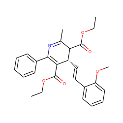 CCOC(=O)C1=C(c2ccccc2)N=C(C)C(C(=O)OCC)[C@@H]1/C=C/c1ccccc1OC ZINC000027523206