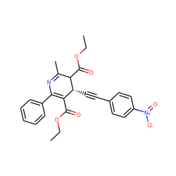 CCOC(=O)C1=C(c2ccccc2)N=C(C)C(C(=O)OCC)[C@@H]1C#Cc1ccc([N+](=O)[O-])cc1 ZINC000026579114