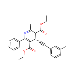 CCOC(=O)C1=C(c2ccccc2)N=C(C)C(C(=O)OCC)[C@@H]1C#Cc1cccc(C)c1 ZINC000026577577