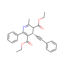 CCOC(=O)C1=C(c2ccccc2)N=C(C)C(C(=O)OCC)[C@@H]1C#Cc1ccccc1 ZINC000026576731