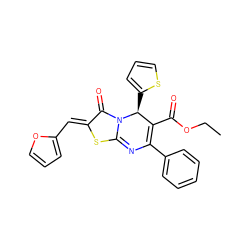 CCOC(=O)C1=C(c2ccccc2)N=c2s/c(=C\c3ccco3)c(=O)n2[C@H]1c1cccs1 ZINC000000678676