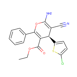 CCOC(=O)C1=C(c2ccccc2)OC(N)=C(C#N)[C@H]1c1ccc(Cl)s1 ZINC000000664240