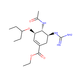 CCOC(=O)C1=C[C@@H](OC(CC)CC)[C@H](NC(C)=O)[C@@H](NC(=N)N)C1 ZINC000072106245