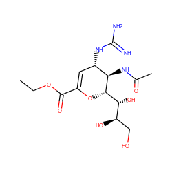 CCOC(=O)C1=C[C@H](NC(=N)N)[C@@H](NC(C)=O)[C@H]([C@H](O)[C@H](O)CO)O1 ZINC000072112520