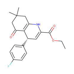 CCOC(=O)C1=C[C@H](c2ccc(F)cc2)C2=C(CC(C)(C)CC2=O)N1 ZINC000049808354