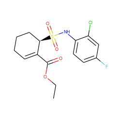 CCOC(=O)C1=CCCC[C@H]1S(=O)(=O)Nc1ccc(F)cc1Cl ZINC000013982410