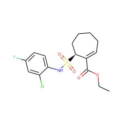 CCOC(=O)C1=CCCCC[C@@H]1S(=O)(=O)Nc1ccc(F)cc1Cl ZINC000028638017