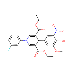 CCOC(=O)C1=CN(c2cccc(F)c2)C=C(C(=O)OCC)C1c1cc(OC)c(O)c([N+](=O)[O-])c1 ZINC000013080721