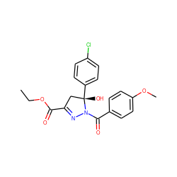 CCOC(=O)C1=NN(C(=O)c2ccc(OC)cc2)[C@@](O)(c2ccc(Cl)cc2)C1 ZINC000000970866