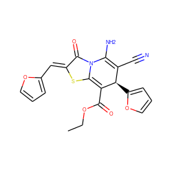 CCOC(=O)C1=c2sc(=Cc3ccco3)c(=O)n2C(N)=C(C#N)[C@H]1c1ccco1 ZINC000254506945