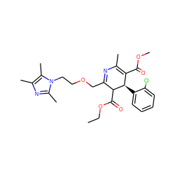 CCOC(=O)C1C(COCCn2c(C)nc(C)c2C)=NC(C)=C(C(=O)OC)[C@H]1c1ccccc1Cl ZINC000026832230