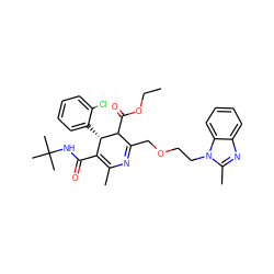 CCOC(=O)C1C(COCCn2c(C)nc3ccccc32)=NC(C)=C(C(=O)NC(C)(C)C)[C@@H]1c1ccccc1Cl ZINC000026828265