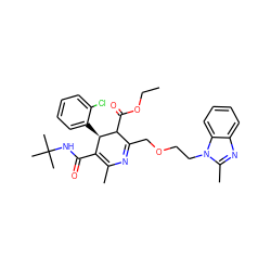 CCOC(=O)C1C(COCCn2c(C)nc3ccccc32)=NC(C)=C(C(=O)NC(C)(C)C)[C@H]1c1ccccc1Cl ZINC000026834517