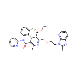 CCOC(=O)C1C(COCCn2c(C)nc3cccnc32)=NC(C)=C(C(=O)Nc2ccccn2)[C@@H]1c1ccccc1Cl ZINC000026833644