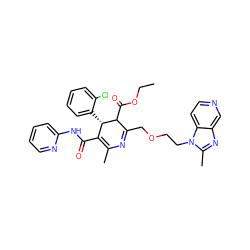 CCOC(=O)C1C(COCCn2c(C)nc3cnccc32)=NC(C)=C(C(=O)Nc2ccccn2)[C@@H]1c1ccccc1Cl ZINC000026827907