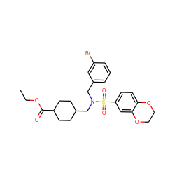 CCOC(=O)C1CCC(CN(Cc2cccc(Br)c2)S(=O)(=O)c2ccc3c(c2)OCCO3)CC1 ZINC000098009716