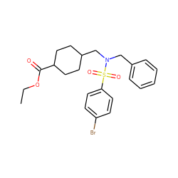 CCOC(=O)C1CCC(CN(Cc2ccccc2)S(=O)(=O)c2ccc(Br)cc2)CC1 ZINC000008583119