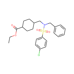 CCOC(=O)C1CCC(CN(Cc2ccccc2)S(=O)(=O)c2ccc(Cl)cc2)CC1 ZINC000008583120