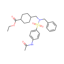 CCOC(=O)C1CCC(CN(Cc2ccccc2)S(=O)(=O)c2ccc(NC(C)=O)cc2)CC1 ZINC000009490417