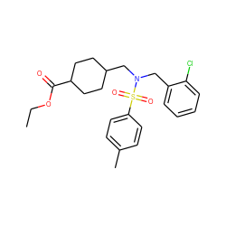 CCOC(=O)C1CCC(CN(Cc2ccccc2Cl)S(=O)(=O)c2ccc(C)cc2)CC1 ZINC000009490423