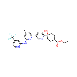 CCOC(=O)C1CCC(O)(c2ccc(-c3cc(C)cc(Nc4cc(C(F)(F)F)ccn4)n3)cn2)CC1 ZINC001772608337