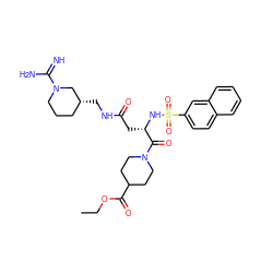 CCOC(=O)C1CCN(C(=O)[C@H](CC(=O)NC[C@@H]2CCCN(C(=N)N)C2)NS(=O)(=O)c2ccc3ccccc3c2)CC1 ZINC000027309976