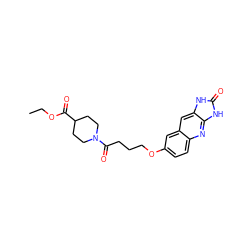 CCOC(=O)C1CCN(C(=O)CCCOc2ccc3nc4[nH]c(=O)[nH]c4cc3c2)CC1 ZINC000013725678