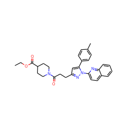 CCOC(=O)C1CCN(C(=O)CCc2cc(-c3ccc(C)cc3)n(-c3ccc4ccccc4n3)n2)CC1 ZINC000072118303