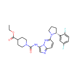 CCOC(=O)C1CCN(C(=O)Nc2cnc3ccc(N4CCC[C@@H]4c4cc(F)ccc4F)nn23)CC1 ZINC000202388262