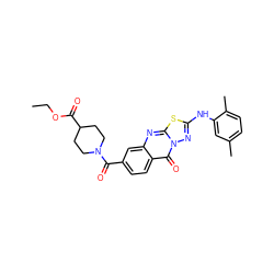 CCOC(=O)C1CCN(C(=O)c2ccc3c(=O)n4nc(Nc5cc(C)ccc5C)sc4nc3c2)CC1 ZINC000008614876