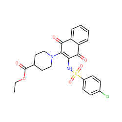 CCOC(=O)C1CCN(C2=C(NS(=O)(=O)c3ccc(Cl)cc3)C(=O)c3ccccc3C2=O)CC1 ZINC000095546363