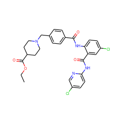 CCOC(=O)C1CCN(Cc2ccc(C(=O)Nc3ccc(Cl)cc3C(=O)Nc3ccc(Cl)cn3)cc2)CC1 ZINC000028101762