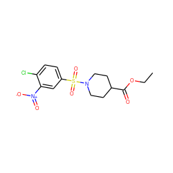 CCOC(=O)C1CCN(S(=O)(=O)c2ccc(Cl)c([N+](=O)[O-])c2)CC1 ZINC000004660627