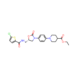 CCOC(=O)C1CCN(c2ccc(N3C[C@H](CNC(=O)c4ccc(Cl)s4)OC3=O)cc2)CC1 ZINC000103299914