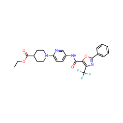 CCOC(=O)C1CCN(c2ccc(NC(=O)c3oc(-c4ccccc4)nc3C(F)(F)F)cn2)CC1 ZINC000096286526