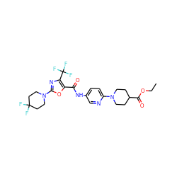 CCOC(=O)C1CCN(c2ccc(NC(=O)c3oc(N4CCC(F)(F)CC4)nc3C(F)(F)F)cn2)CC1 ZINC000096286516