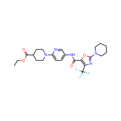 CCOC(=O)C1CCN(c2ccc(NC(=O)c3oc(N4CCCCC4)nc3C(F)(F)F)cn2)CC1 ZINC000096286519