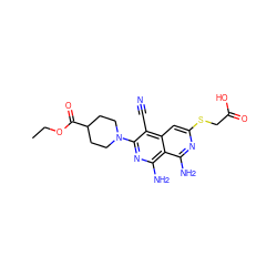 CCOC(=O)C1CCN(c2nc(N)c3c(N)nc(SCC(=O)O)cc3c2C#N)CC1 ZINC000013135927