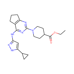 CCOC(=O)C1CCN(c2nc3c(c(Nc4cc(C5CC5)[nH]n4)n2)CCC3)CC1 ZINC000299855242