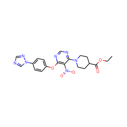 CCOC(=O)C1CCN(c2ncnc(Oc3ccc(-n4cncn4)cc3)c2[N+](=O)[O-])CC1 ZINC000040846102